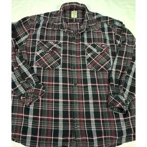 Genuine Dickies Mens 2XL Plaid Flannel Shirt Black Red Long Sleeve Button Down‎